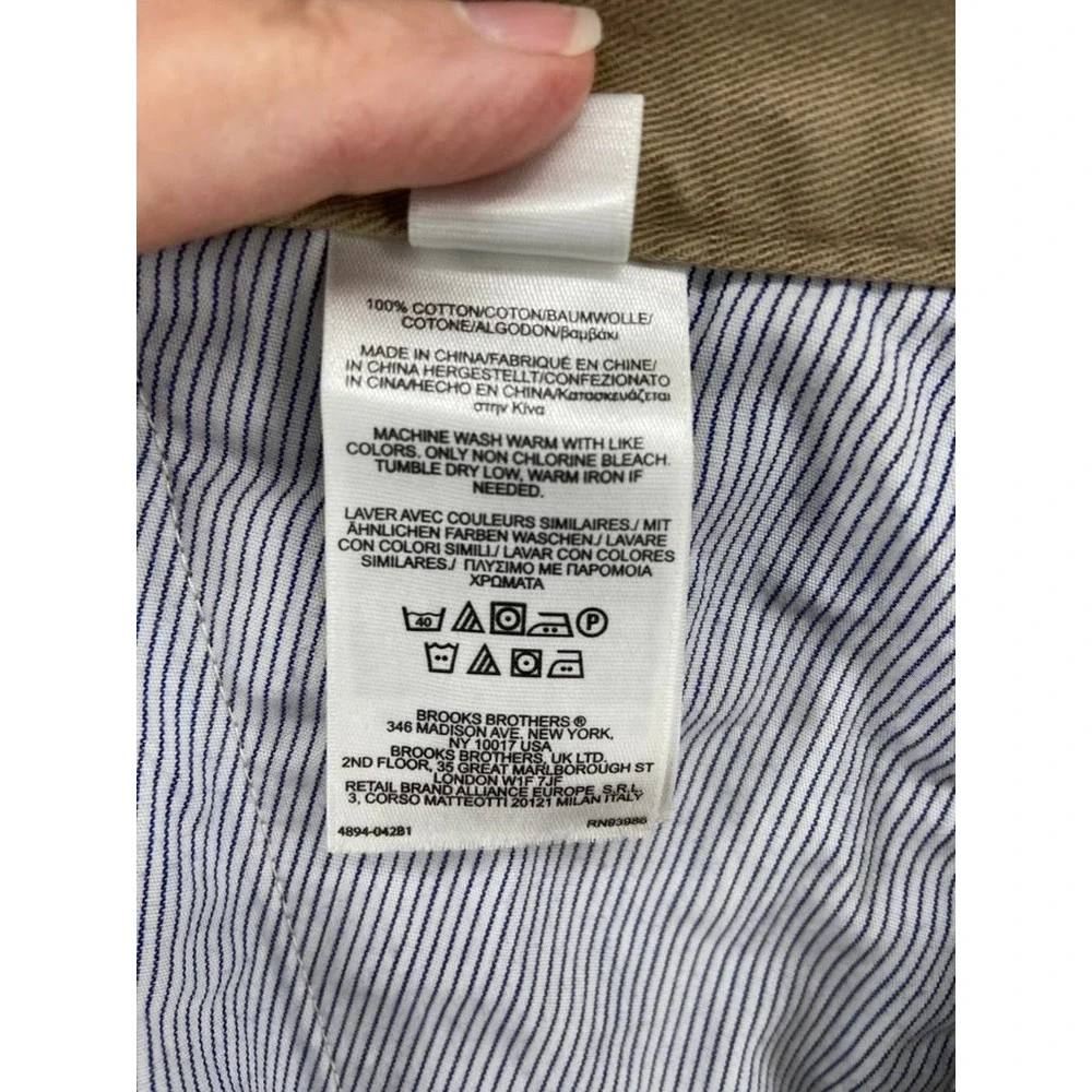 Brooks Brothers 346 Pants Mens 38x30 Khaki‎ Chino  Cotton Flat Front Classic Fit